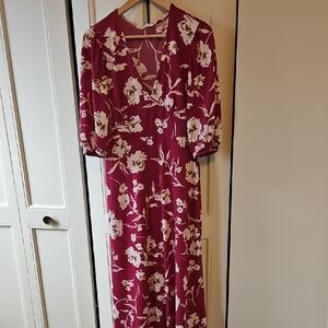 All in Favor Burgundy and Cream Floral Long Sleeve Dress